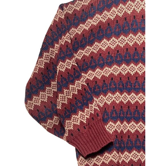 VTG Stoneriver Outfitters Men L Maroon Blue Patterned Crew Sweater Acrylic 80's - Picture 3 of 16